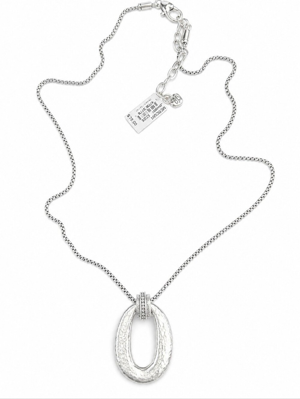 Brighton Meridian Necklace JM4981 Hammered Oval Crystal Pendant NWT MSRP $78